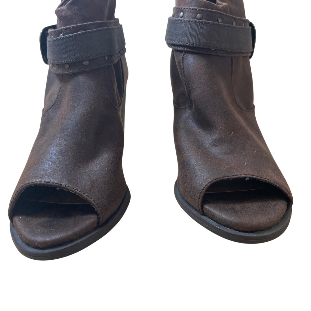 Jellypop Chloe Brown‎ Peep Toe Buckle Ankle Boots Women's Size 8M Block Heel
